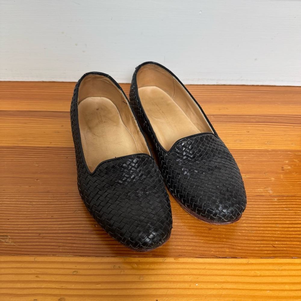 DIEPPA RESTREPO Dandy Loafer Basketweave Woven Black Leather Mules Shoes 7.5